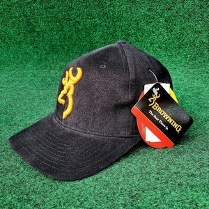 VTG Browning Embroidered Logo Baseball Cap Hat Black/Gold New With Tags, Adjust